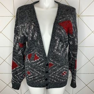 Vintage Le Tigre Geometric Oversized Button Front Grandpa Cardigan